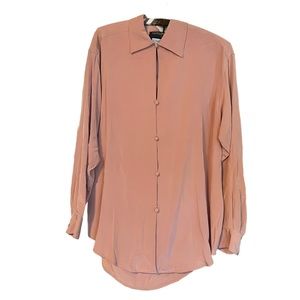 Country Shop | Women’s Vintage Pale Pink Silk Button Down Blouse Size 8